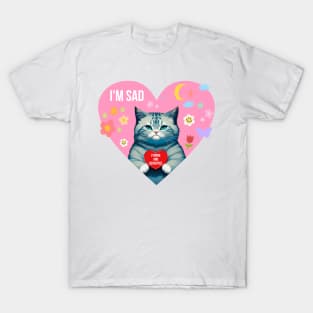 im sad cat strong and dedicated heart shaped sticker T-Shirt